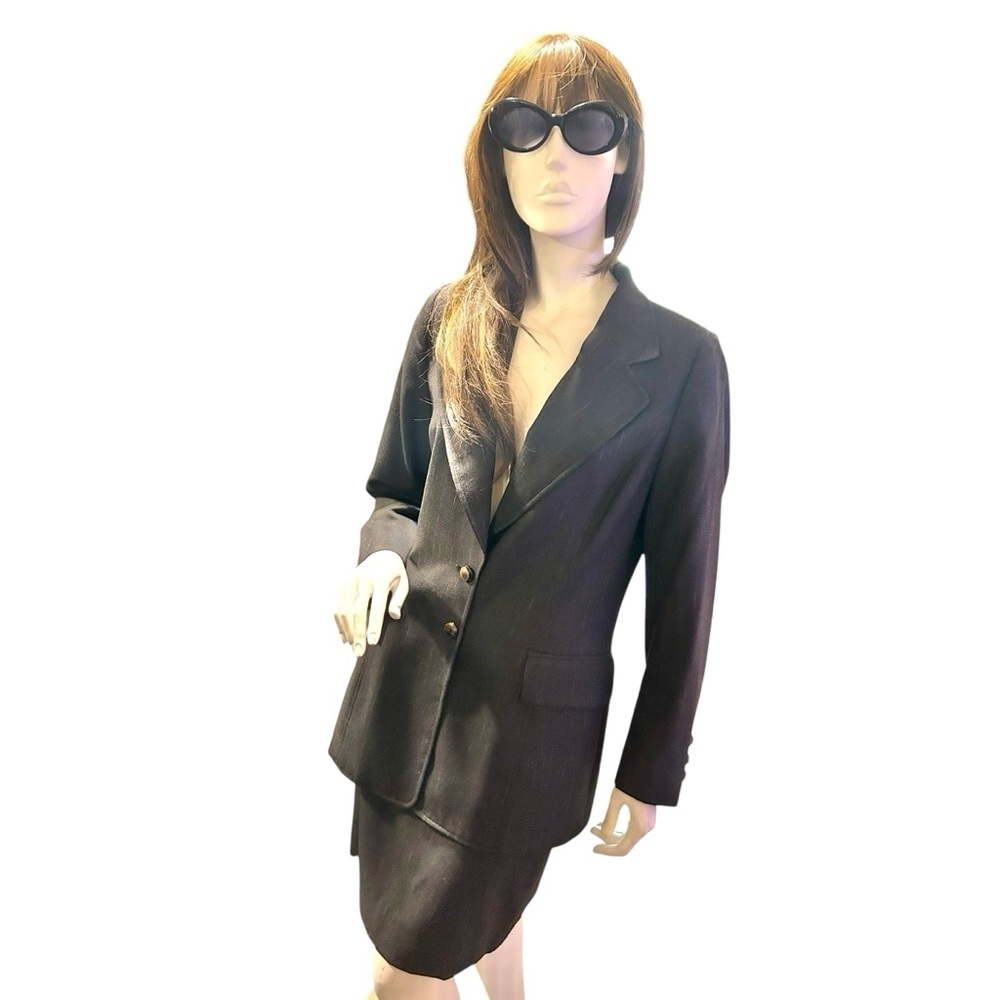 ESCADA Black Pinstripe Wool Suit 90s Italian 3-Piece Set (Blazer, Pants & Skirt)